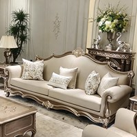 Canapé Fuyi Home en cuir véritable sculpté en bois massif, style rétro français, ensemble de salon de luxe européen mobile pour villas haut de gamme