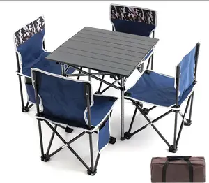 Großhandel computer stuhl tisch gefaltet-Camping Tisch Stuhl Fünfteiliges Set Klappbare tragbare Schreibtisch möbel im Freien Computer Metall Picknick tisch