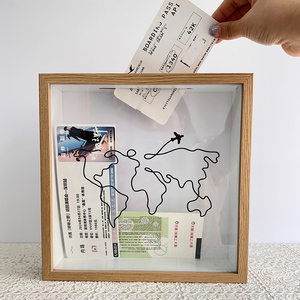 Vente chaude pas cher prix 6x6 pouces blanc noir bois naturel couleur <span class=keywords><strong>profondeur</strong></span> 3 <span class=keywords><strong>CM</strong></span> voyage billet d'avion Collection ombre boîte cadre - Product Image 2