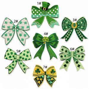 <strong>St</strong> <strong>Patricks</strong> <strong>Day</strong> Bow Embroidered Iron on Patches Green Clover Shamrock Leprechaun Hat Applique for Clothing Jeans Backpacks - Product Image 1