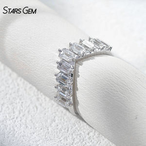 StarsGem 18K Solid Gold Rhodium Plated Vintage 1.65CTW DEF VS Lab Grown Diamond Emerald Cut Stackable Wedding Band Gift - Product Image 2