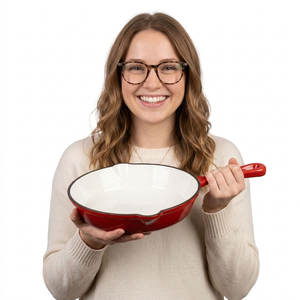 Poêle à frire en fonte rouge E-TOP avec double bec verseur, poêle à <span class=keywords><strong>paella</strong></span>, cocotte antiadhésive émaillée, cocottes-minute en acier inoxydable - Product Image 2