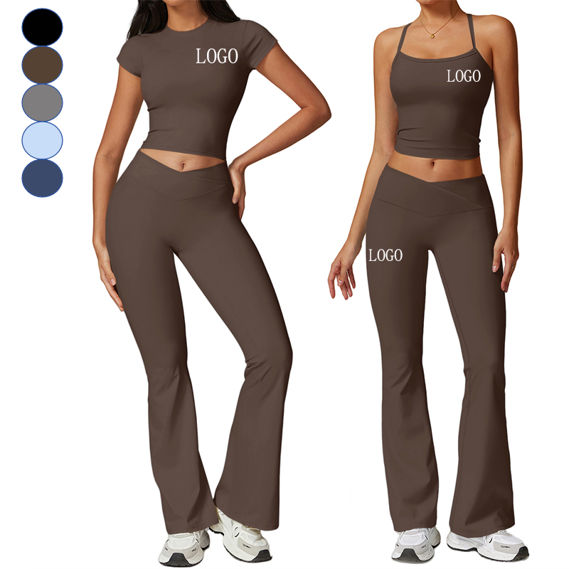 Wholesale Women's Yoga Suit 3-piece Nylon Gym Yoga Pants Leggings With Bra Tank Top Butt High Waist Fitness Running Yoga Set