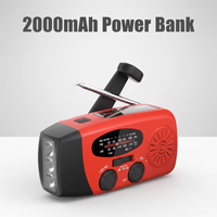 Radio de Emergencia Mejorada AM FM NOAA con Manivela Solar, Banco de Energía de 2000mAh y Linterna