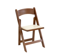 Vente en gros de chaises pliantes en bois naturel marron pour jardin Wimbledon rembourrées pour mariage
