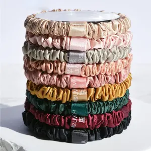 Personalizado 1cm 100% seda de morera scrunchies lazos para el cabello conjunto anillo de alta calidad marca personalizada hecha a mano