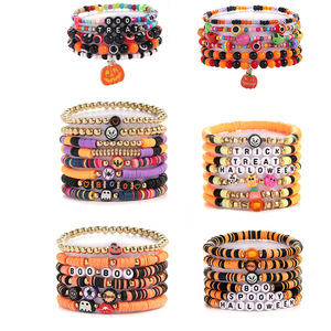 Halloween <b>Beaded</b> <b>Bracelet</b> Set Ceramic Pumpkin Skull Charm Unisex Jewelry Yiwu Origin - Product Image 5