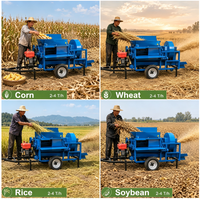 Batteuse multi-cultures mobile à moteur diesel avec double ventilateur de grande taille et tamis vibrant pour le battage des céréales agricoles