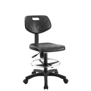 Silla de Trabajo Ergonómica de Cuero PU, Diseño Industrial, Altura Ajustable, Base Cromada, para Almacén, Laboratorio, Uso Comercial - Product Image 1