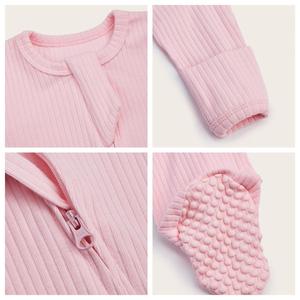 รอมเปอร์ผ้าฝ้ายวันซี่เท้าห่อมือและเท้าสีทึบสำหรับทารกแรกเกิดฤดูใบไม้ผลิ - Product Image 3