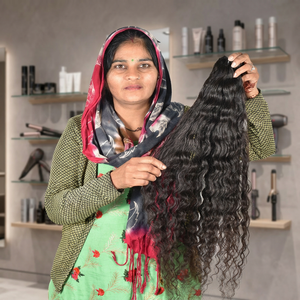 Mèches de cheveux humains vierges bouclés profonds, noirs naturels, bruts, avec cuticules alignées, double trame, doux et rebondissants - Product Image 1