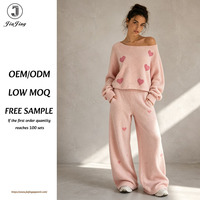 Ensemble de survêtement pour femme, haut court à épaules dénudées avec motif cœur, pantalon large, tenue deux pièces en tissu doux et confortable, fournisseur de vêtements