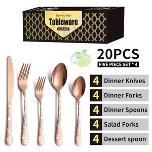 Juego de cubiertos navideños de oro rosa de 20 piezas con diseño de ciervo copo de nieve en metal, nuevo diseño del fabricante - Product Image 1