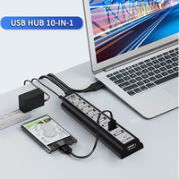 Vente chaude longue bande USB 2.0 vers 10 en 1 répartiteur USB 480Mbps vitesse de transfert 10 ports USB Hub 2.0