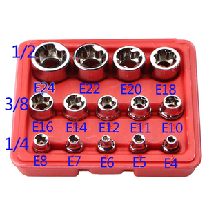 Jeu de douilles Torx E femelles 14 pièces/ensemble, embouts 1/2 ", 3/8 ", 1/4 ", E4 - E24, outils de réparation, jeu d'outils à main - Product Image 4