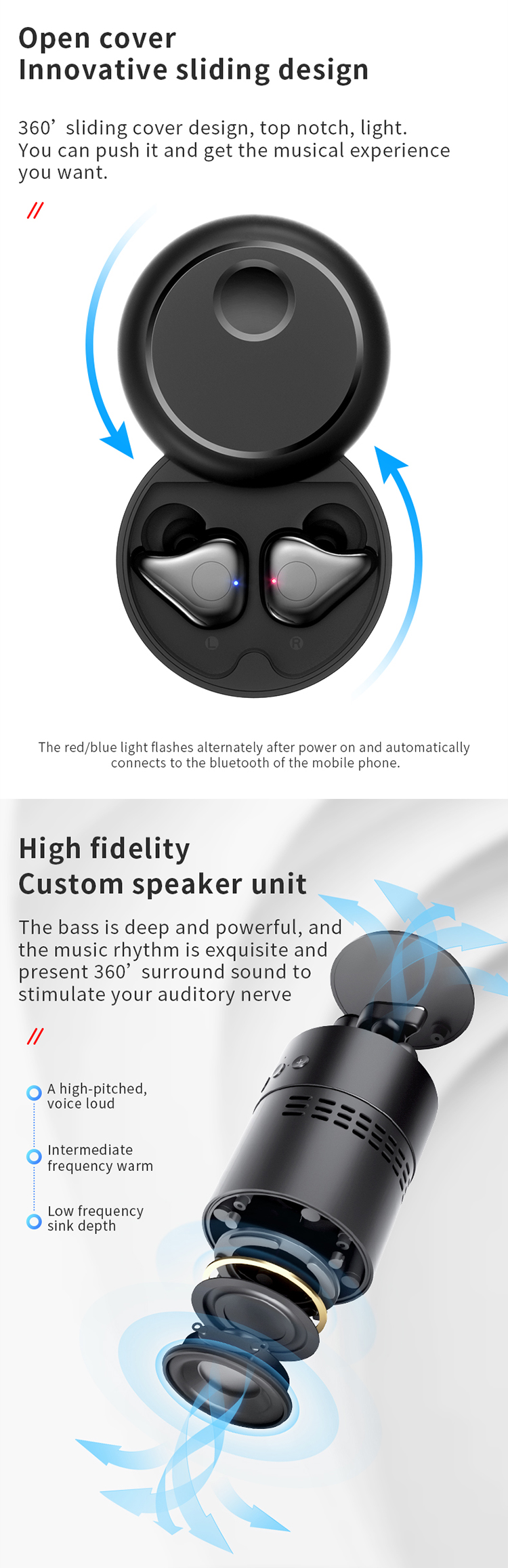 2 In 1 TWS Wireless Bluetooth Speaker 3D Bass Sound Portable Mini Waterproof