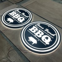 Panneau publicitaire avec logo de restaurant rétro-éclairé personnalisé Boîte à lumière LED Cercle mural Panneaux de magasin arrondis extérieurs à un côté