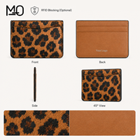 Leopar Desenli Doku Pürüzsüz Deri Kartlık ve Logo Baskılı Özel Logo Cüzdan Moda Hediyelikleri için İnce Kart Kılıfı
