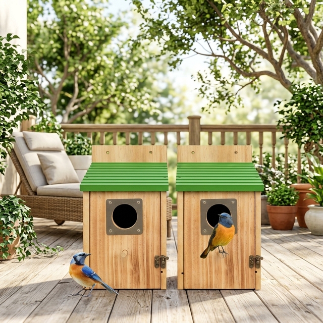 FSC Bird Houses for Outside Cedar Bluebird Houses with Metal Predator Guard, Birdhouse for Wren Bluebirds Finches Swallows