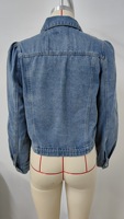 Veste en jean courte à manches bouffantes pour femme, col à revers, boutonnée, bleu vintage, décontractée, pour le quotidien