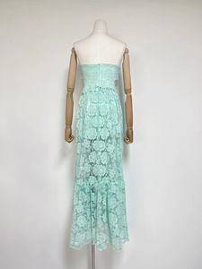 Vestido maxi casual <span class=keywords><strong>rosa</strong></span> A-Line A11494 con encaje, sin tirantes, sin espalda, <span class=keywords><strong>de</strong></span> punto, con patrón plano y lentejuelas, modelo <span class=keywords><strong>de</strong></span> imagen. - Product Image 6