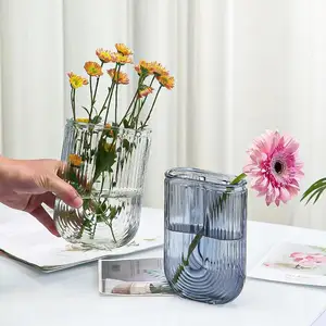 فازة زجاجية شفافة حديثة على شكل حرف U زهرية مبتكرة بتصميم عصري على الطراز الديكورية زينة تزيين سطح الطاولة بزهور زهرية مُزينة بزهور الزراعة المائية