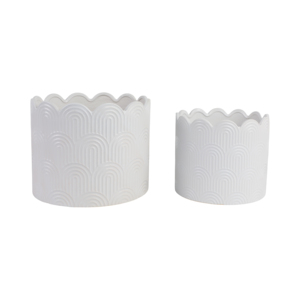 Vasi in ceramica per piante da interno ed esterno, per succulente, erbe aromatiche, orchidee, decorativi, bianchi, con bordo a conchiglia, set di due. - Product Image 4