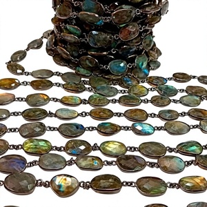 Chaîne de connecteurs en labradorite naturelle, forme libre, briolette facettée, bordure irrégulière, 12 à 15 mm, vendue au mètre - Product Image 1