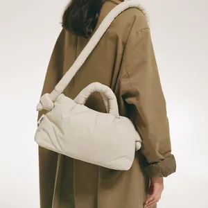 Custom Water Repellent Light Nylon Soft Padded Women Crossbody Shoulder Mini Messenger Bag with Puffy Handles
