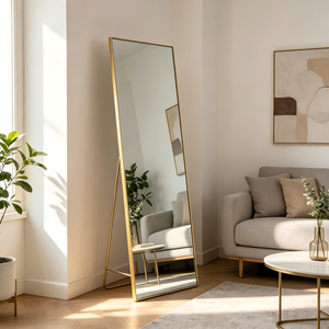 LED Full Length <b>Mirror</b> <b>Gold</b> Metal Frame Floor Standing Full Body <b>Mirror</b> with Dimmable LED Light for Bedroom Hotel - Product Image 3