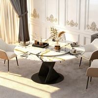 Runder Esstisch mit Eingebautem Drehteller Goldener Fächerförmiger Sockel Azurblaue Steinplatte Luxuriöses Italienisches Design für Zuhause und Hotel