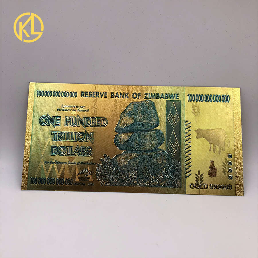 Reserve Bank 100 Biljoen Zimbabwe Dollars 24K Gold 999999 Bankbiljet Honderd Biljoen Dollar Bill Gold Folie Papier Geld