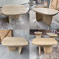 Table d'appoint en travertin naturel style crème Wabi Sabi, finition polie, table d'appoint en travertin pour salon, décoration intérieure de villa