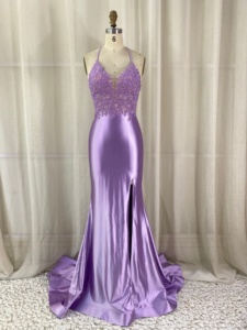 Robe de bal en satin brodée de dentelle et strass, fente haute, pour banquet, <span class=keywords><strong>demoiselle</strong></span> <span class=keywords><strong>d</strong></span>'<span class=keywords><strong>honneur</strong></span>, soirée, finition brillante ou mate, directement de l'usine - Product Image 6