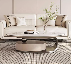 Thiết Kế Mới Đồ Nội Thất Phòng Khách Thiêu Kết Đá Hiện Đại Hình Bầu Dục Vòng Bàn Cà Phê Với Cơ Sở Thép Không Gỉ - Product Image 4