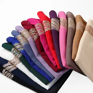 Heavy Chiffon Solider Color Long Soft Wrap Scarf Plus Size Shawl Sequins Hijabs Supplier
