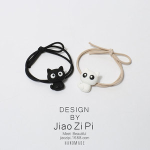 Noeud de cheveux en plastique/résine, chat aux grands yeux noir et blanc, mignon, simple, doux, style japonais et coréen, pour étudiantes, essentiel pour les filles, pour la queue de cheveux - Product Image 3
