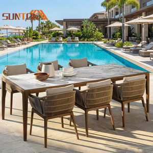 Set <span class=keywords><strong>da</strong></span> Pranzo <span class=keywords><strong>da</strong></span> Giardino Nordico con Tavolo in Marmo Bianco per 6 Persone, Set con Braciere, Tavoli <span class=keywords><strong>da</strong></span> Pranzo Moderni in <span class=keywords><strong>Rattan</strong></span> per Esterni - Product Image 1