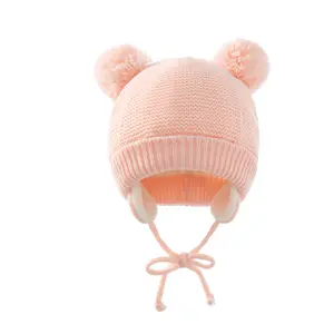 L757 зимняя вязаная детская шапка для новорожденных мальчиков девочек шапочка головной убор l теплая шапка для детей шапочка с помпоном для малышей шапочка головной убор