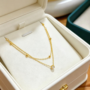 Collar de cadena de doble hilera con cuentas y colgante de cristal cuadrado, chapado en oro, resistente al agua, para uso diario, joyería delicada para mujer - Product Image 2