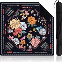 Tapis de jeu de mahjong classique à imprimé floral pivoine, pliable, antidérapant, avec dos en caoutchouc, durable, portable, pour jeux de société d'intérieur et fêtes en famille