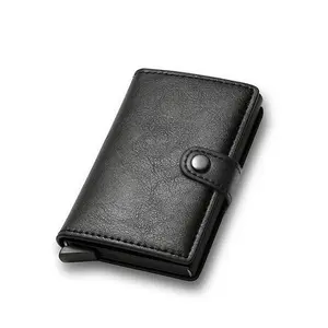 Custom RFID Blocking Vintage Men Credit Card Holder Aluminum Alloy purse Card Casemental Pop-up Male Metal Leather Wallet