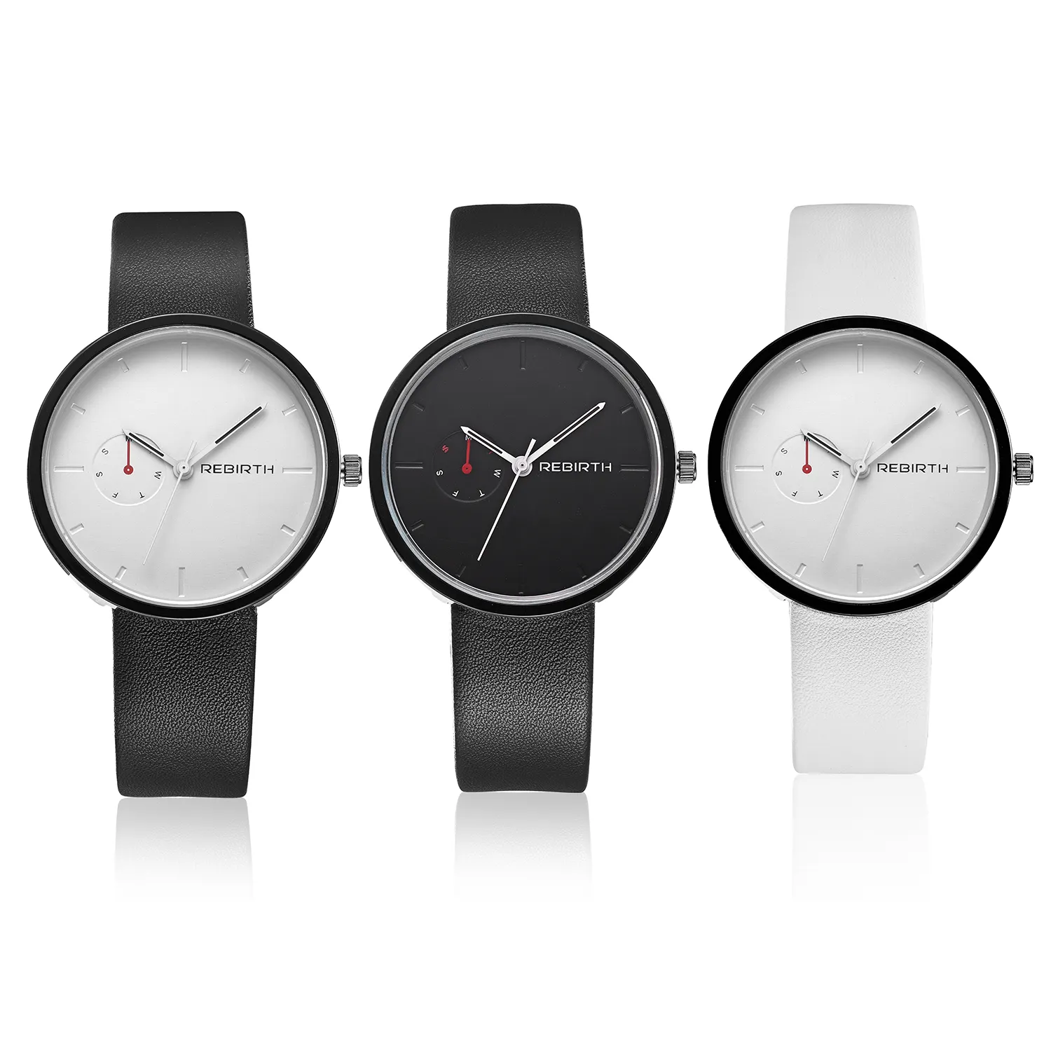 WJ-11059 REBIRTH New Fashion Luxury Simple Compass Black Leather Strap Women Popular Quartz Watches