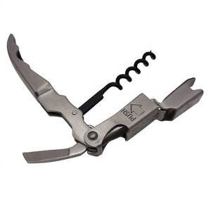 Abridor de botellas de acero inoxidable con sacacorchos y cuchillo, diseño minimalista portátil para uso con bebidas. - Product Image 1