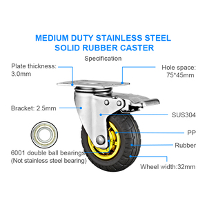 <span class=keywords><strong>Ruote</strong></span> Industriali in Acciaio Inox da 3 4 5 Pollici con Nucleo in PP e Gomma Piena <span class=keywords><strong>per</strong></span> <span class=keywords><strong>Carrelli</strong></span> Manuali - Product Image 2