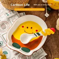Ensemble de vaisselle en céramique de dessin animé Ins bols à riz assiettes de qualité de restaurant bols de couleur sous glaçure assiettes ensemble de vaisselle en céramique
