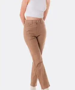 Pantaloni da donna con girovita a pieghe a mosca anteriore con tasca posteriore pantaloni casual in pelle