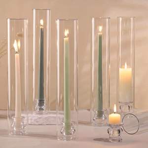 Wedding Glass Hurricane Tapered Candle <strong>Holder</strong> <strong>Candlestick</strong> Christmas Candle Stick <strong>Holder</strong> with Glass Sleeve Cylinder Candleholder - Product Image 2