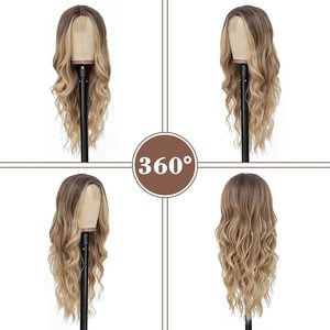 Perruque synthétique Lace Front Ombré <span class=keywords><strong>Blonde</strong></span> 28 pouces, Ondulation Naturelle, Vente en Gros Usine pour Femmes - Product Image 4