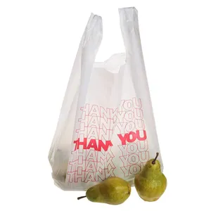 Eco Thank You T Shirt Plastic Bags White Printed Hdpe T-Shirt Shopping Bags Logo Disposable